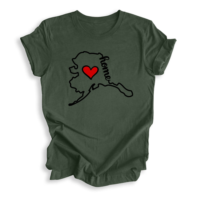 Alaska State Outline Home with Heart T-Shirt