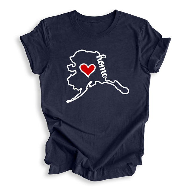Alaska State Outline Home with Heart T-Shirt