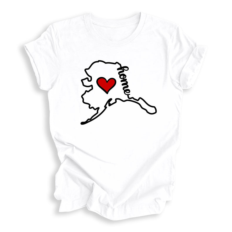 Alaska State Outline Home with Heart T-Shirt