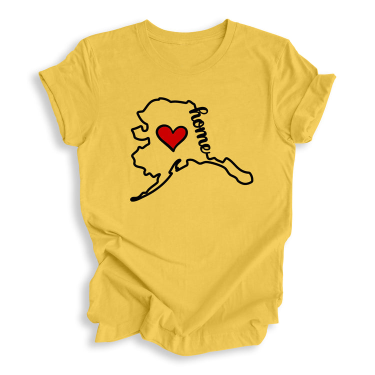Alaska State Outline Home with Heart T-Shirt