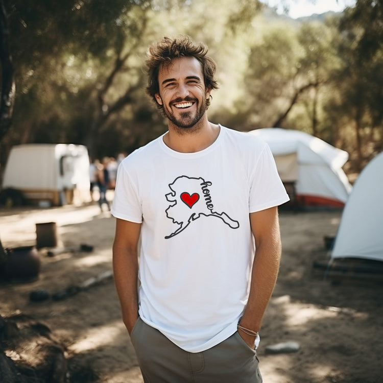Alaska State Outline Home with Heart T-Shirt