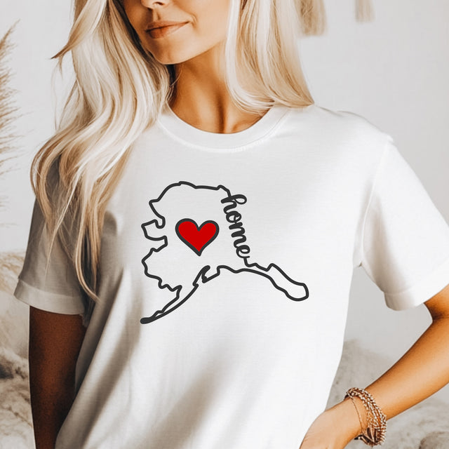 Alaska State Outline Home with Heart T-Shirt