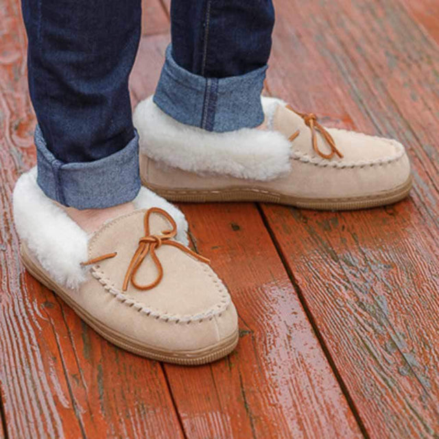 Men's Sheepskin Roll Cuff Hard Sole Moccasin Slippers