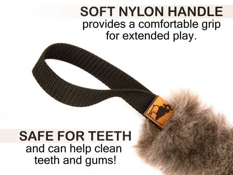 Sheepskin Soft Bite Dog Tug - Training Toy, Building Drive, Interactive Play, Prey Drive, Tug Toy, Real Sheepskin, Dual Handles