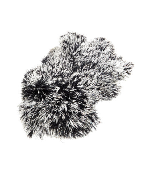 Tibetan Lambskin Pelt or Rug - Black with White Tips