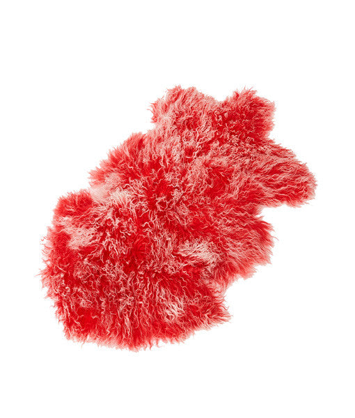 Tibetan Lambskin Pelt or Rug - Red with White Tips