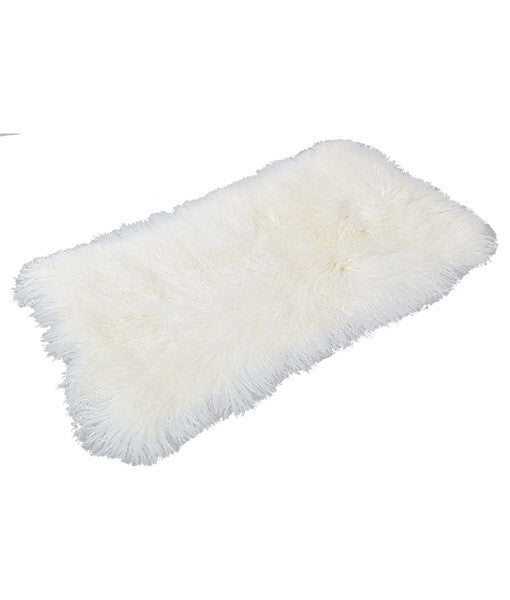Tibetan Lambskin Throw Rug - Bright White