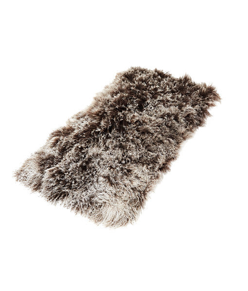 Tibetan Lambskin Throw Rug - Brown with White Tips