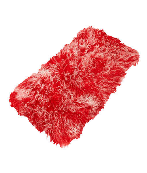 Tibetan Lambskin Throw Rug - Red with White Tips