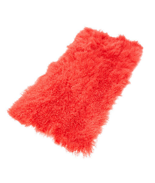 Tibetan Lambskin Throw Rug - Red