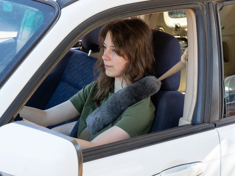 Genuine Sheepskin Seat Belt Covers – 1” Premium Loft, Natural Undyed Tones, Cars Trucks SUVs, Luxury American-Made