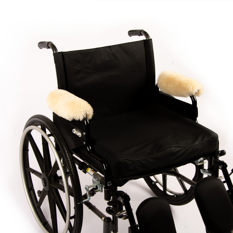 Sheepskin Armrest Covers (Pair) - Real Sheepskin Pads for Wheelchairs and Office Chairs - Soft Cushion Padded Arm Rest - Comfort Padding Pressure Pain Relief
