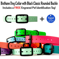 Biothane Dog Collar with Black Classic Rounded Buckle - Comes with a Free Custom Engraved Pet ID Tag - Waterproof, Durable and Easy to Clean