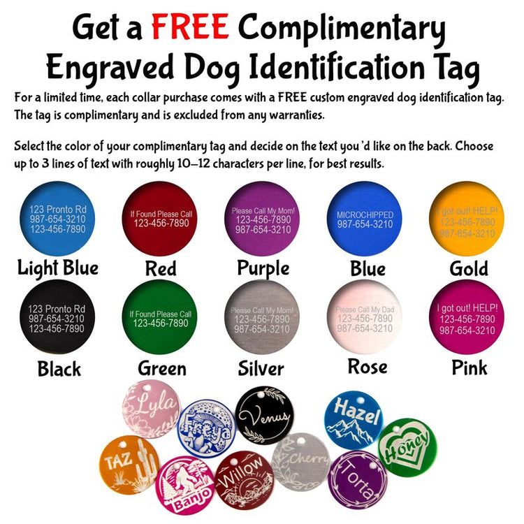 Biothane Dog Collar with Black Classic Rounded Buckle - Comes with a Free Custom Engraved Pet ID Tag - Waterproof, Durable and Easy to Clean