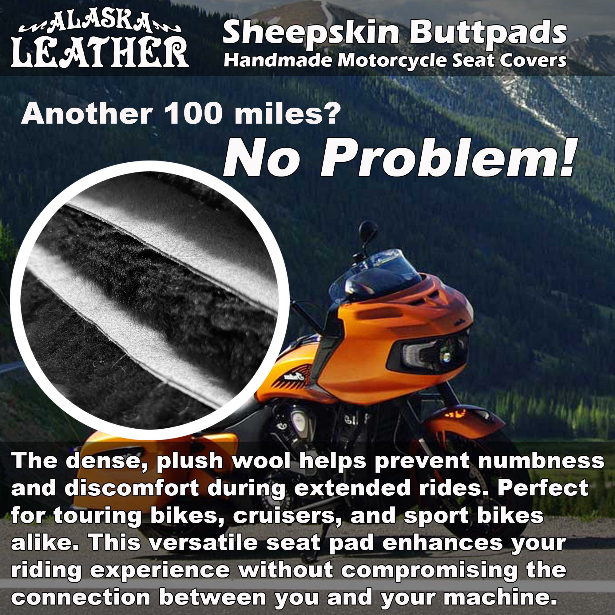 Medium Sheepskin Buttpad - Motorcycle Seat Cover – Alaska Leather