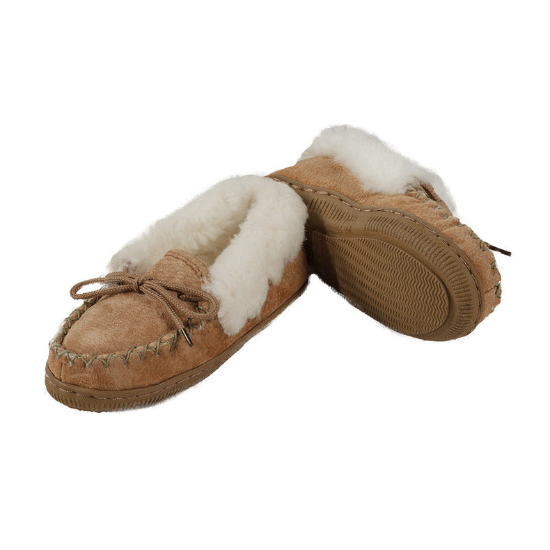 Men's Sheepskin Roll Cuff Hard Sole Moccasin Slippers