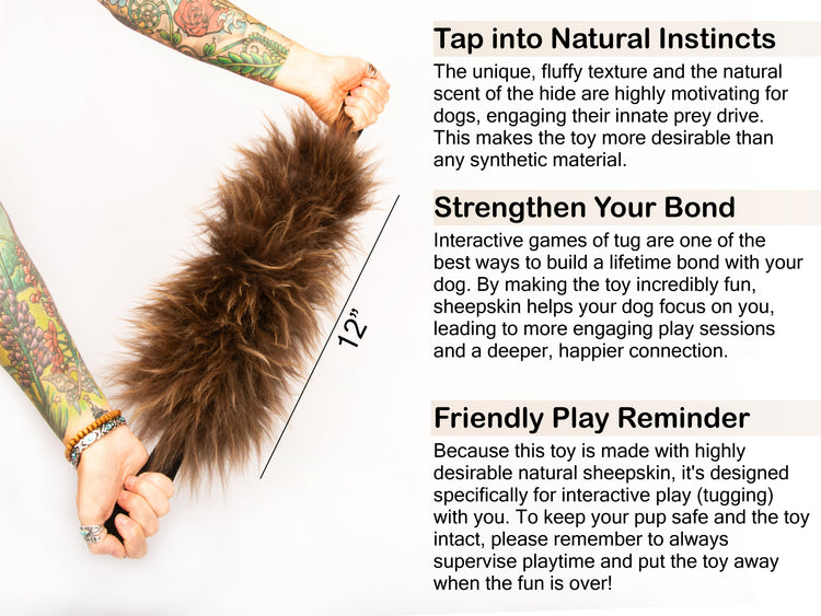 Sheepskin Soft Bite Dog Tug - Training Toy, Building Drive, Interactive Play, Prey Drive, Tug Toy, Real Sheepskin, Dual Handles