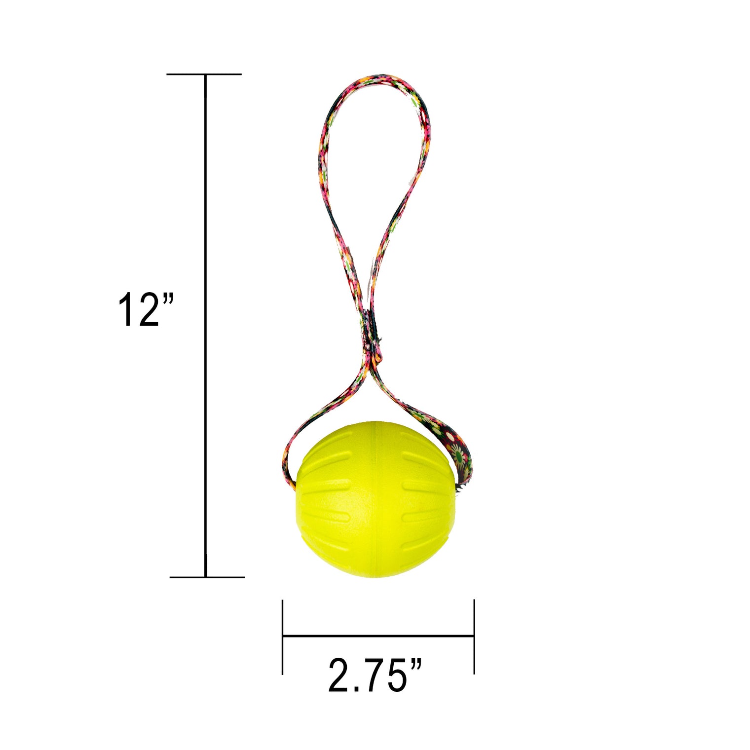 Virtually Indestructible Foam Fetch Dog Ball with Heavy-Duty Tug Handle - Medium 12"x2.75" Neon Flowers