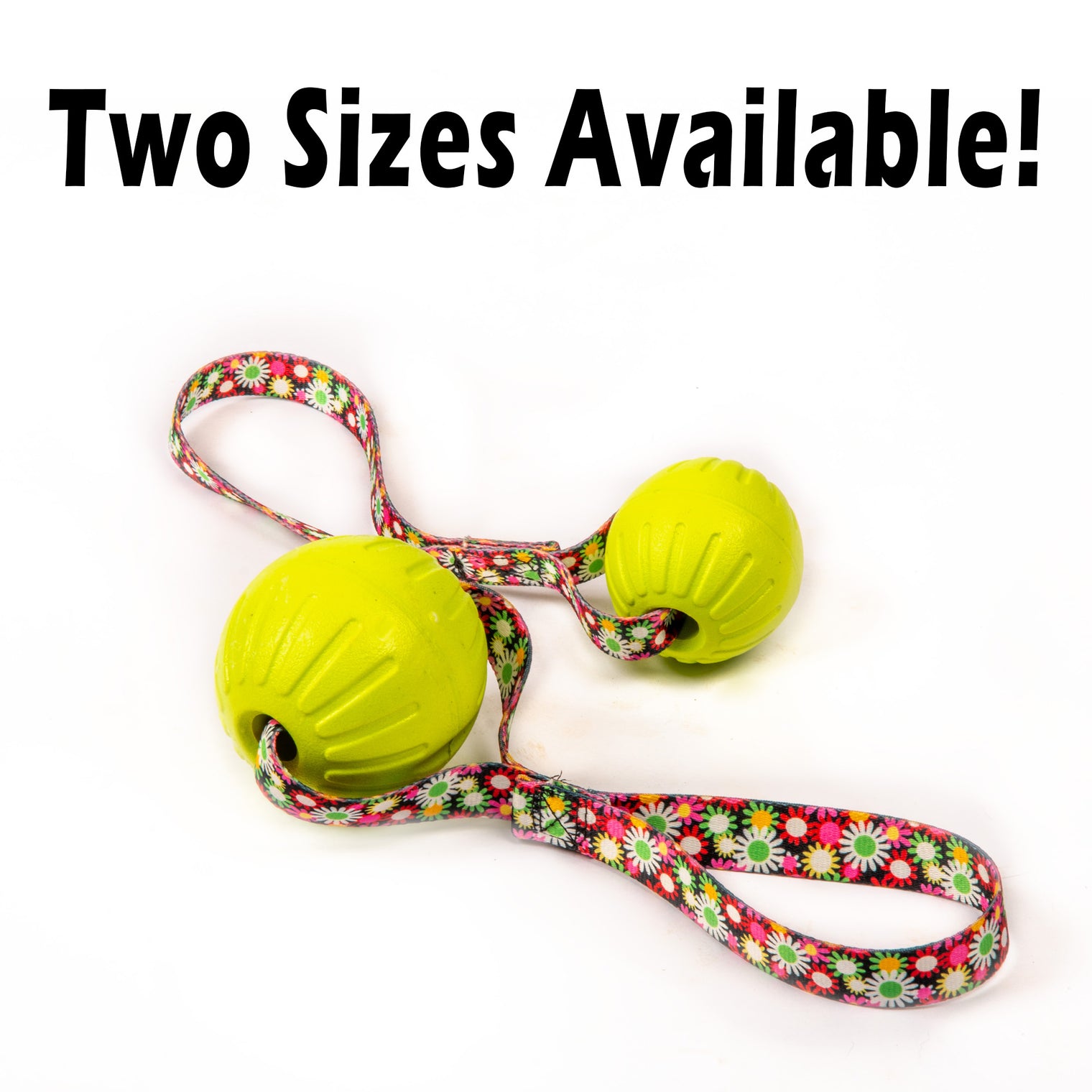 Virtually Indestructible Foam Fetch Dog Ball with Heavy-Duty Tug Handle - Medium 12"x2.75" Neon Flowers