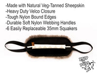 Sturdy Sheepskin Dog Tug with Handles and Replaceable Squeaker Pocket - Interactive Training & Motivation Toy