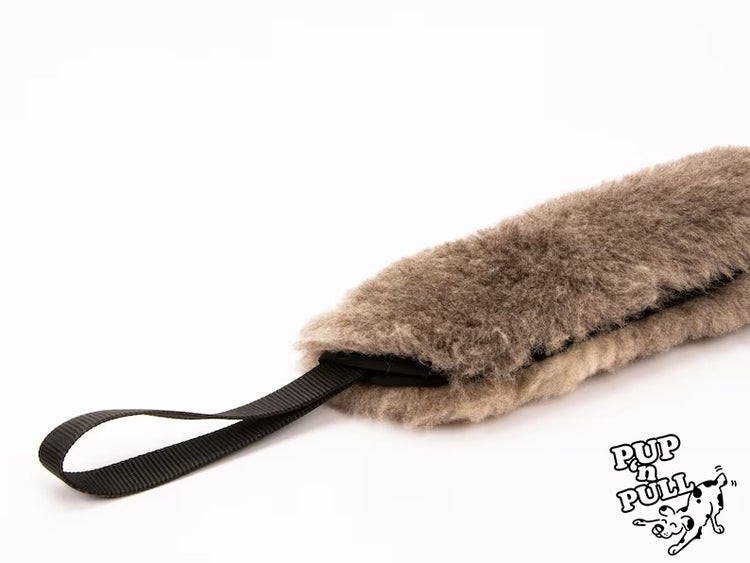 Sturdy Sheepskin Dog Tug with Handles and Replaceable Squeaker Pocket - Interactive Training & Motivation Toy