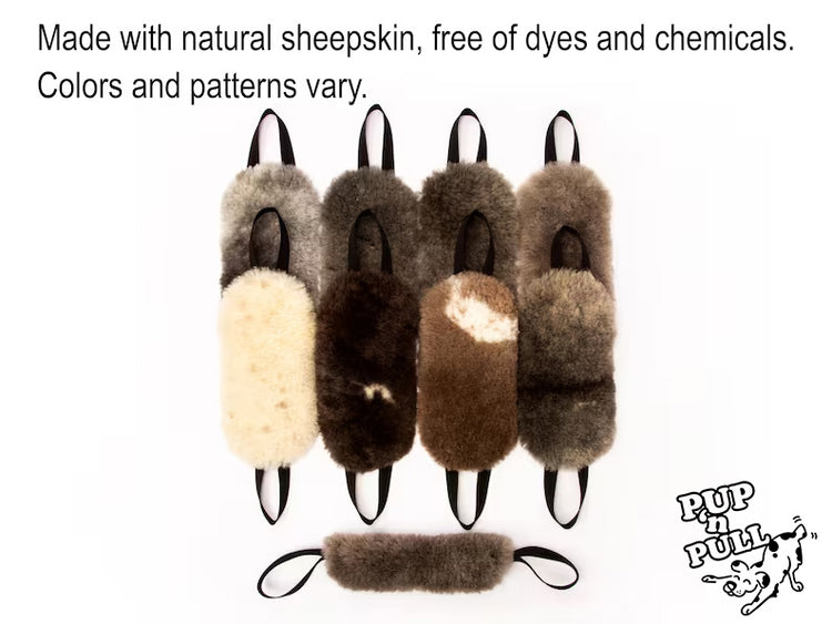 Sturdy Sheepskin Dog Tug with Handles and Replaceable Squeaker Pocket - Interactive Training & Motivation Toy
